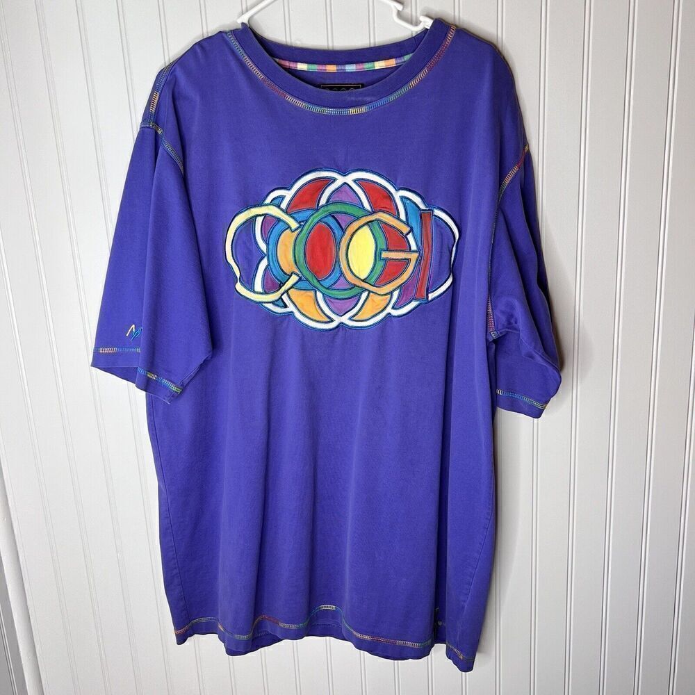 COOGI Colorful Embroidered Men's Sz XL Purple Short Sleeve T Shirt Baggy